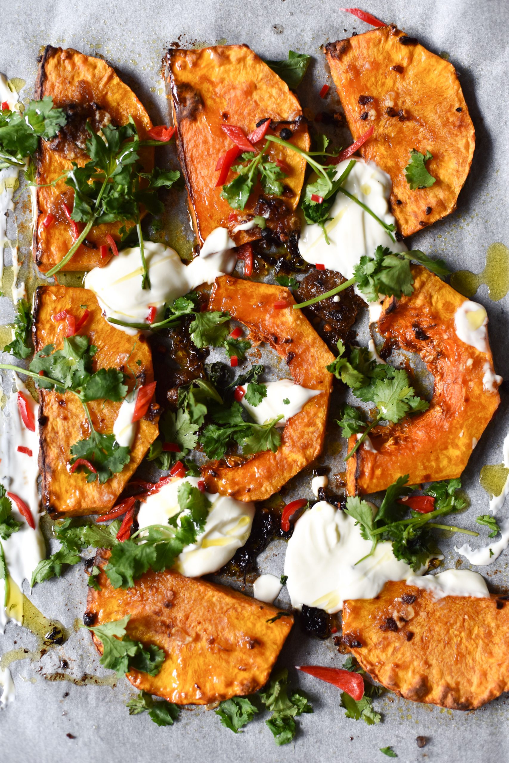 Preserved lemon roasted pumpkin, Greek Yoghurt and chilli