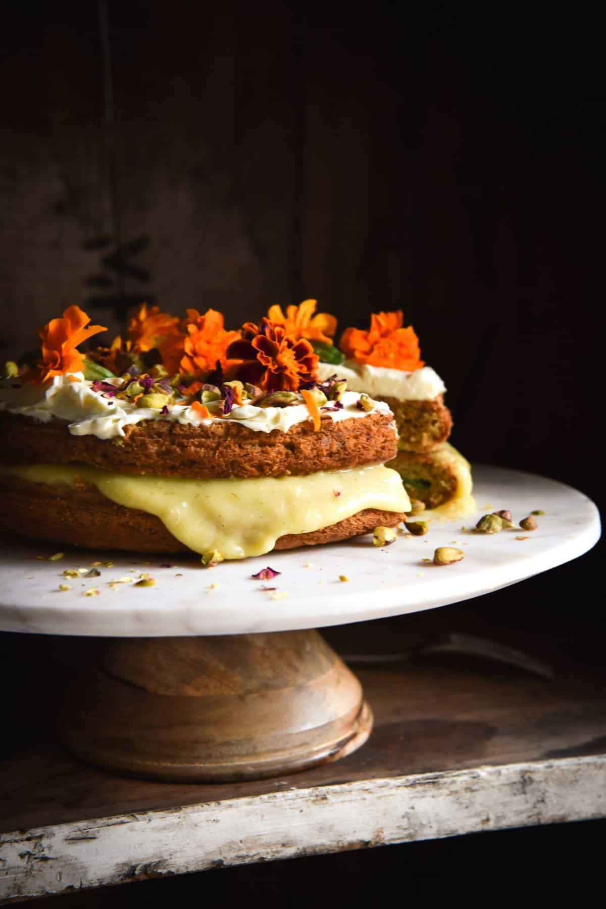 Gluten free zucchini cake with lactose free lime curd