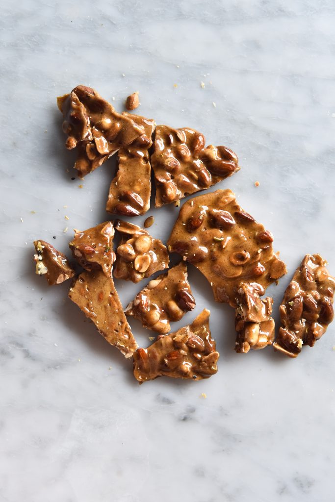 Brown butter nut brittle without corn syrup from www.georgeats.com