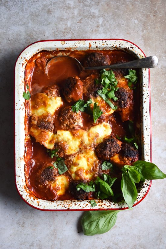 Vegetarian, FODMAP friendly polpette bake that is easy, delicious and gluten or grain free, depending on your needs.