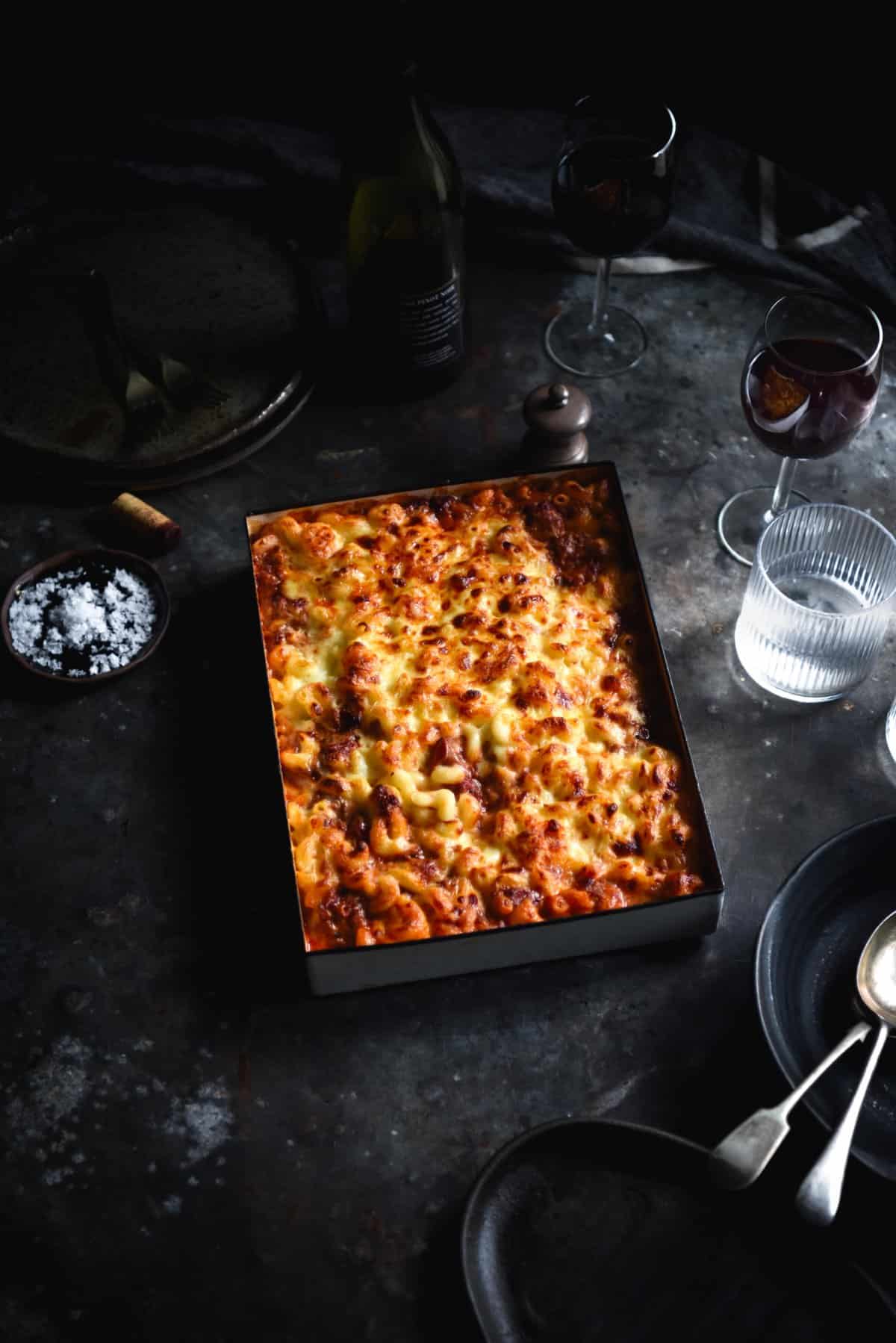 Vegetarian bolognese, mac and cheese bake (FODMAP friendly, gluten free)