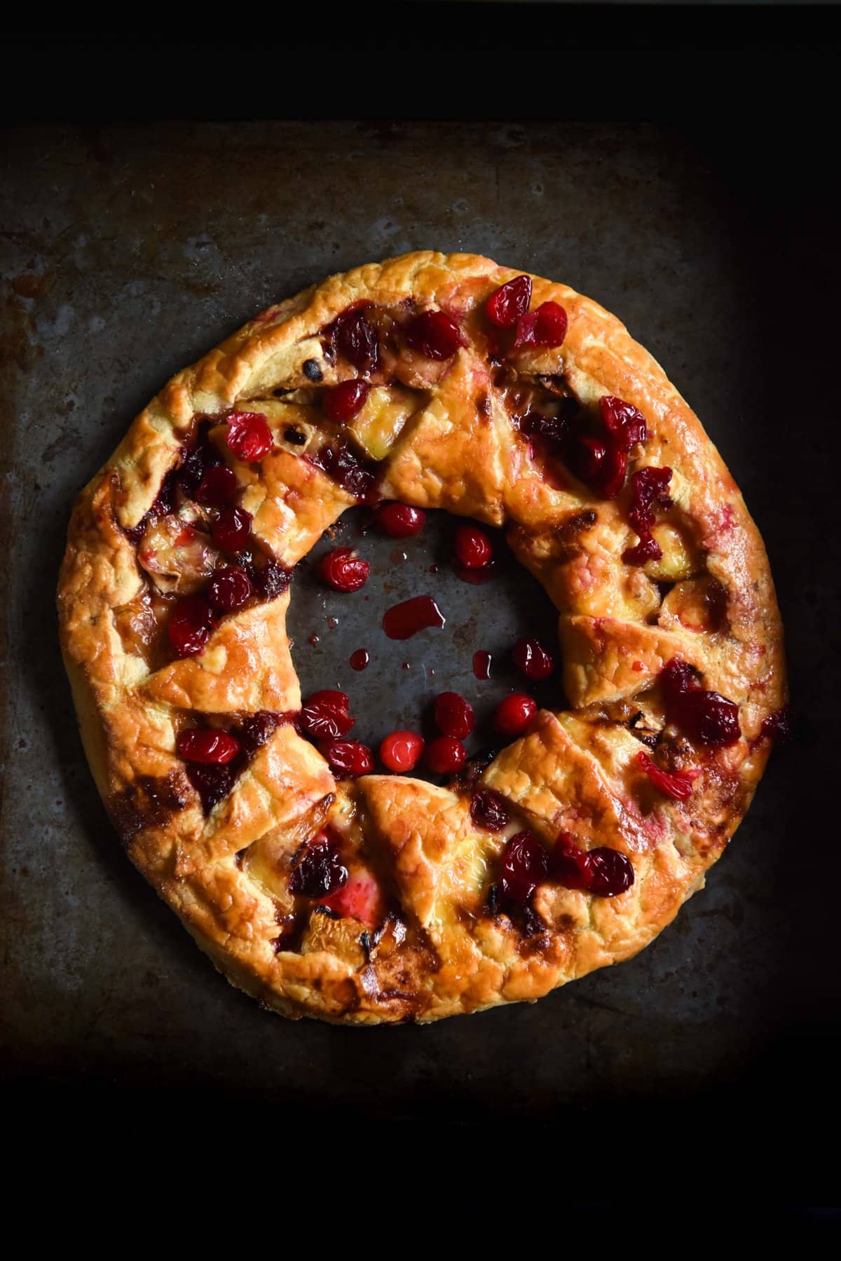 Gluten free brie cranberry wreath with flaky pastry