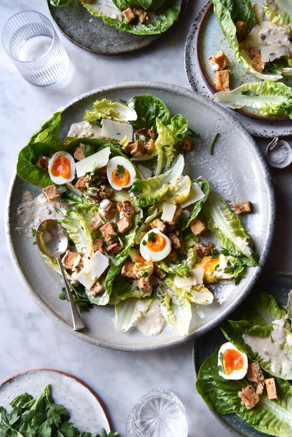 Vegetarian Caesar salad with salt and pepper tofu 'croutons' (FODMAP