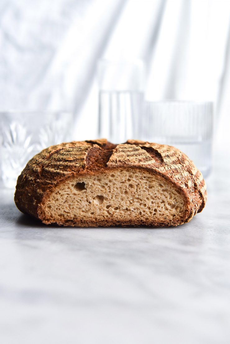 No Dutch oven, no kitchen scale, no thermometer, no proofing basket, and no  scoring lame, but my first sourdough boule attempt still went okay :3 :  r/Breadit