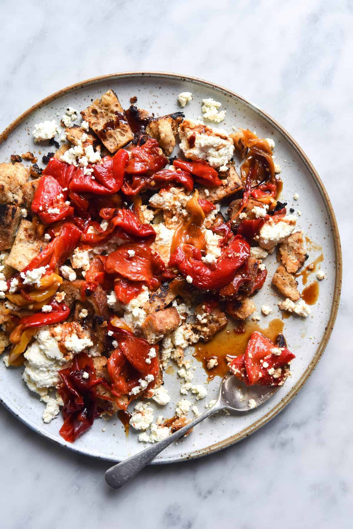 Roasted capsicums, lactose free ricotta and gluten free sourdough croutons