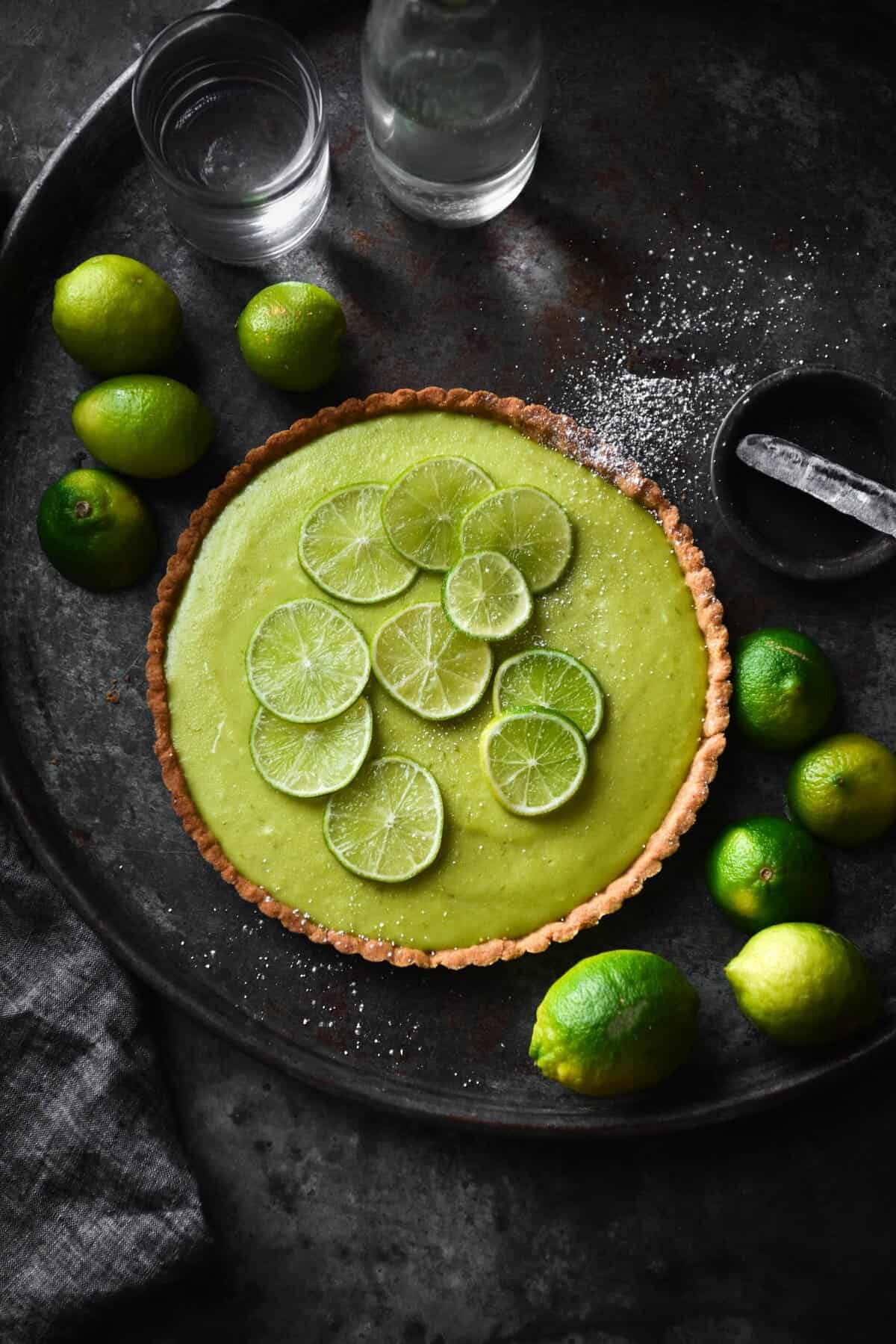 Gluten-free lime curd tart with graham cracker crust (FODMAP friendly)