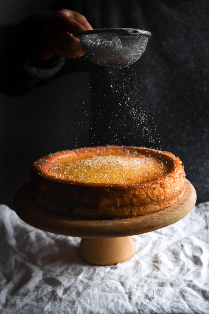 Lactose free vanilla cheesecake with gluten free shortbread base