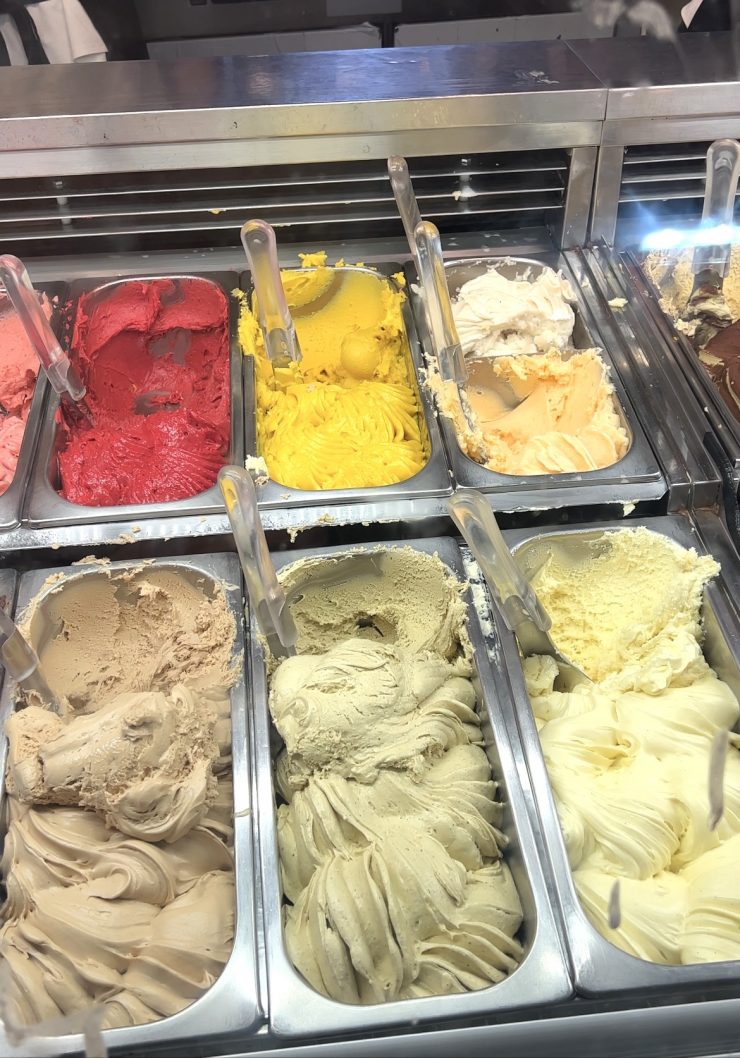 An image of an array of colourful gelato flavours in Rome, Italy