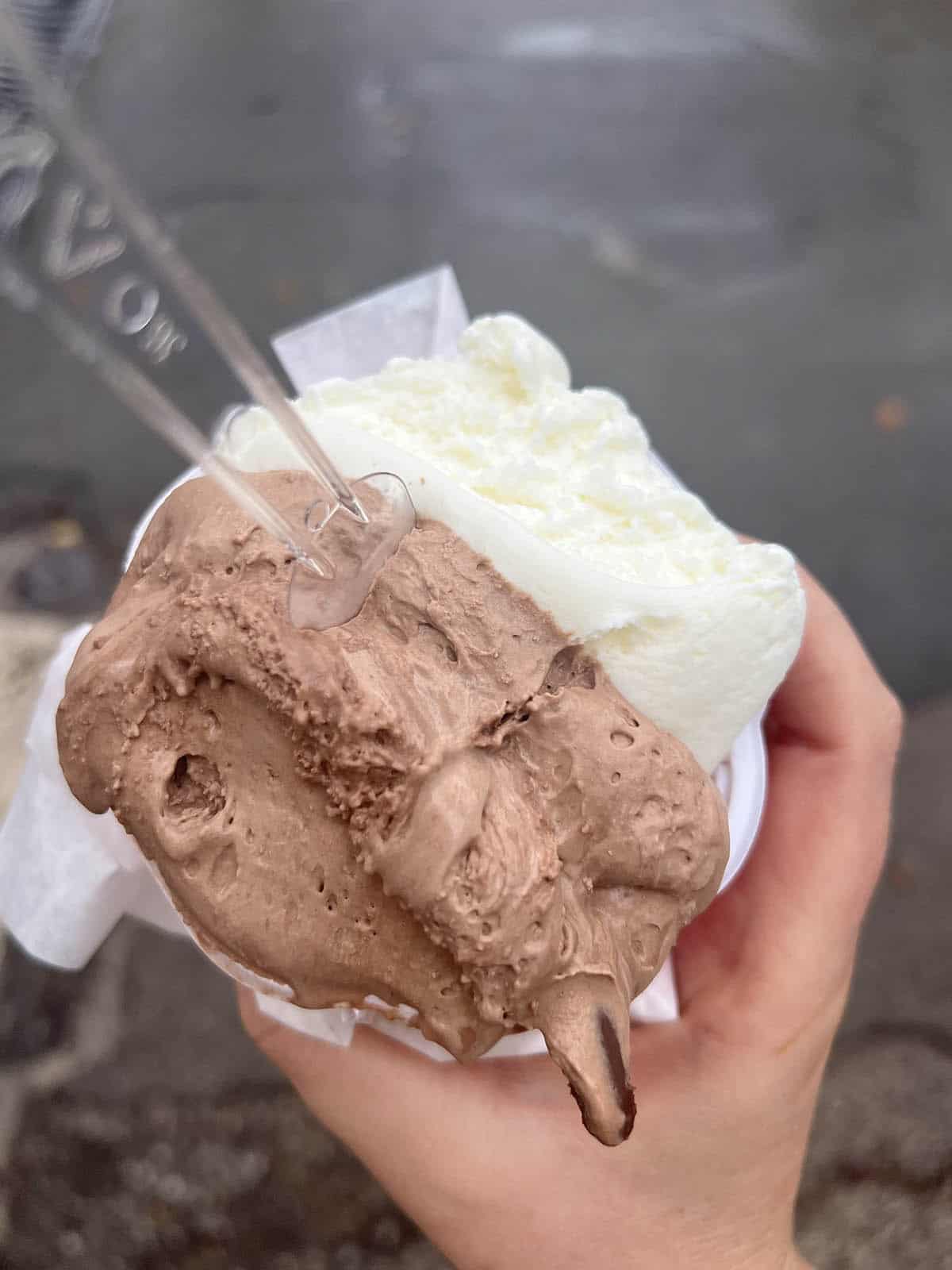 A cup of Nutella and fior di latte gelato from L'Angolo Delle Dolcezze in Cefalu, Sicily