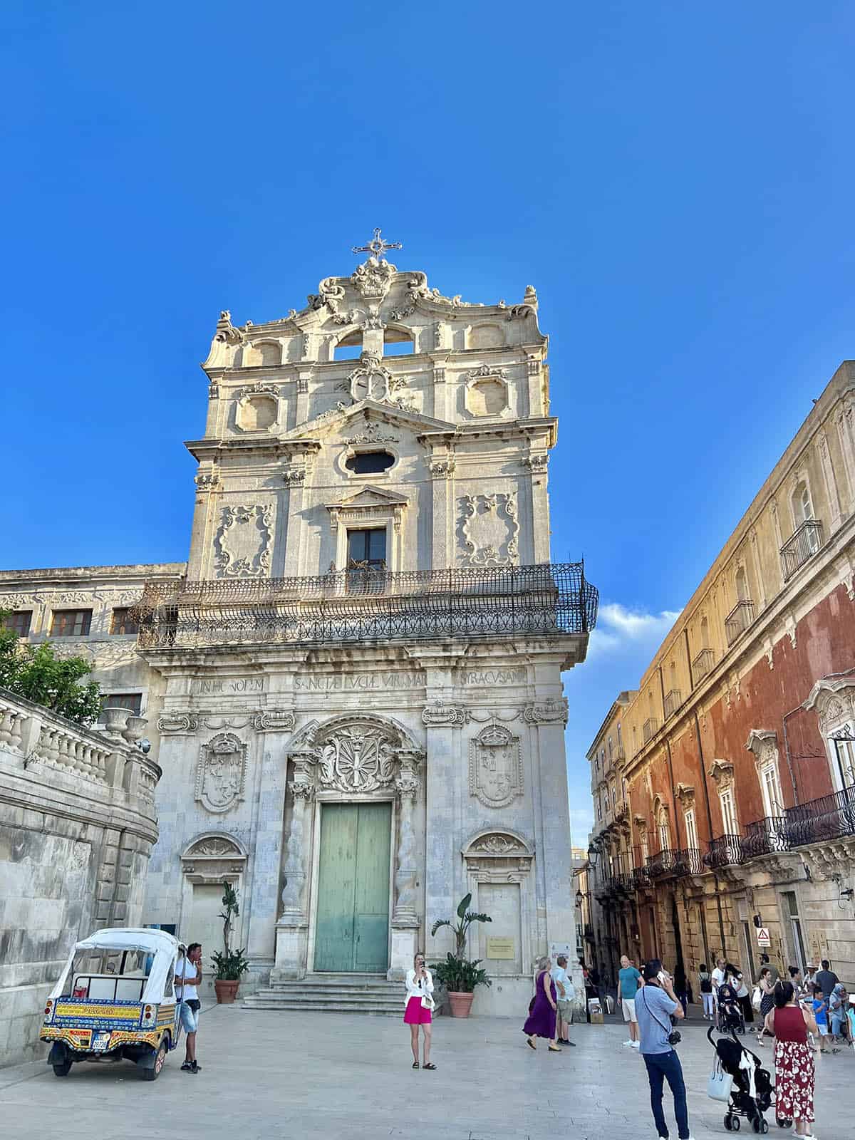 An image of some of the beautiful old buildings in Piazza Duomo in Ortigia, Sicily.