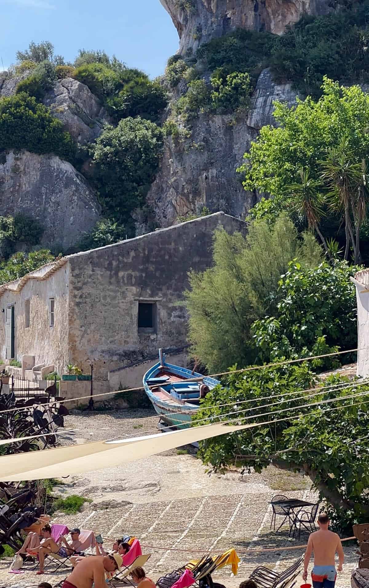 A view of the public beach area at Tonnara Di Scopello