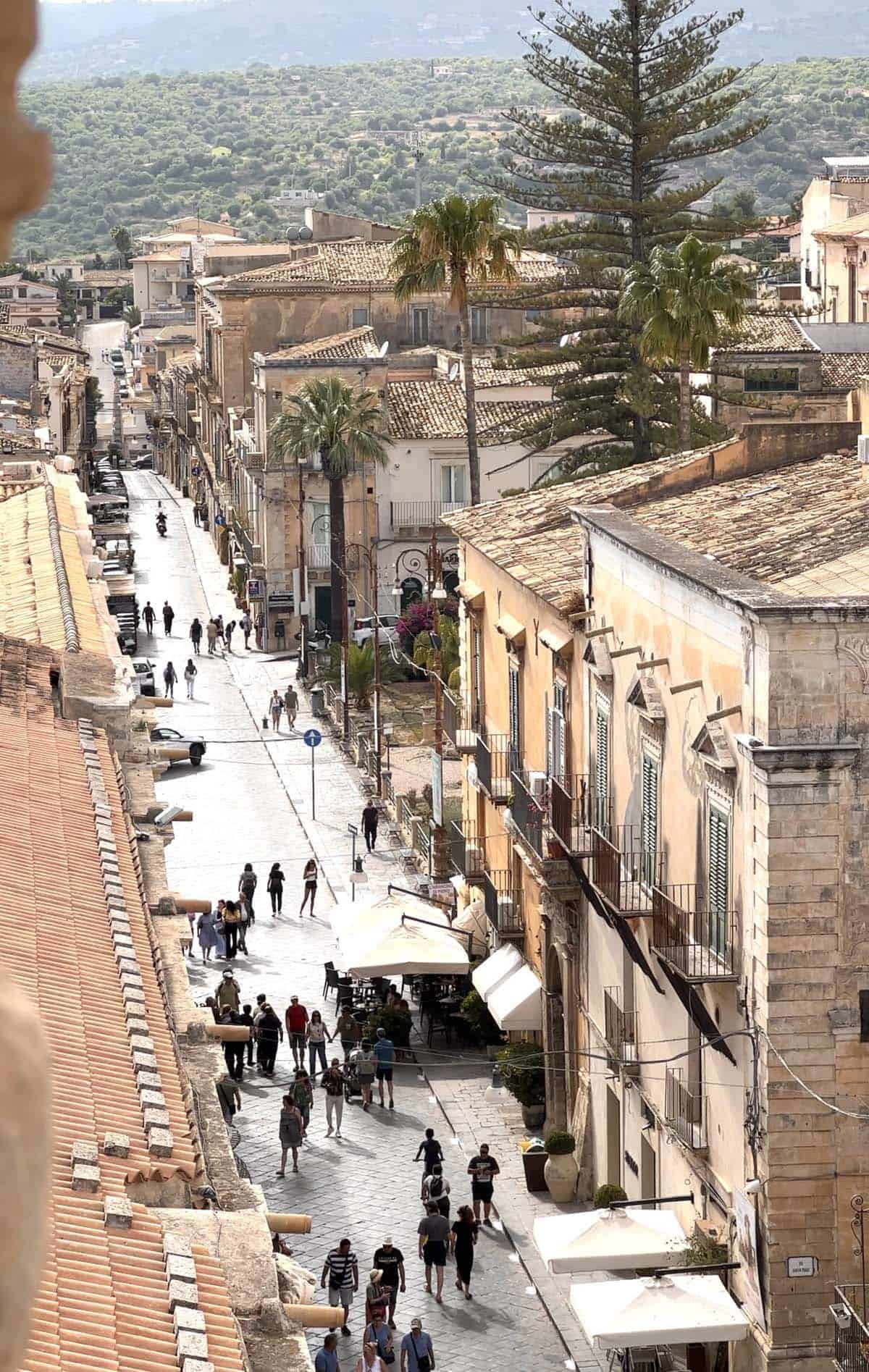 An image from above of Corso Vittorio Emmanuele in Noto, Sicily. 