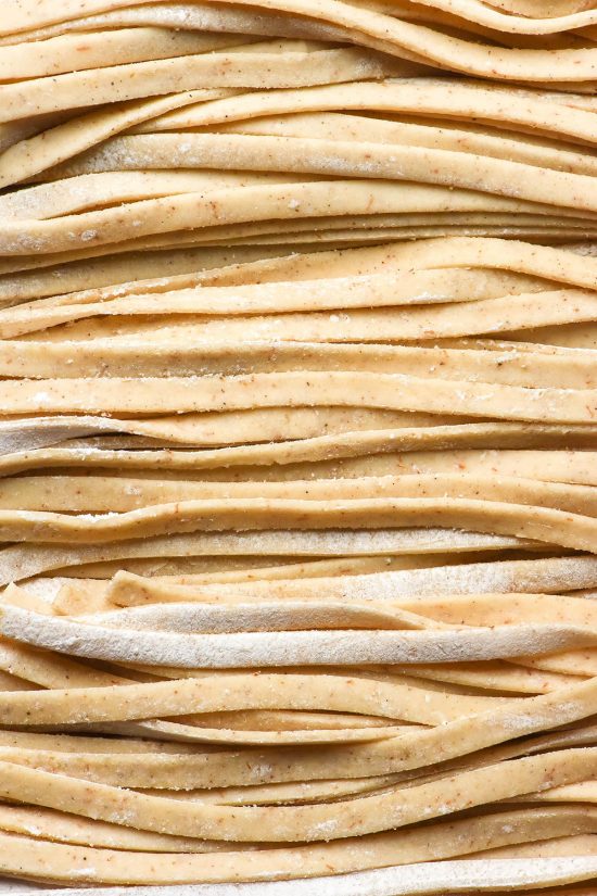 A close up macro image of gluten free pasta strands