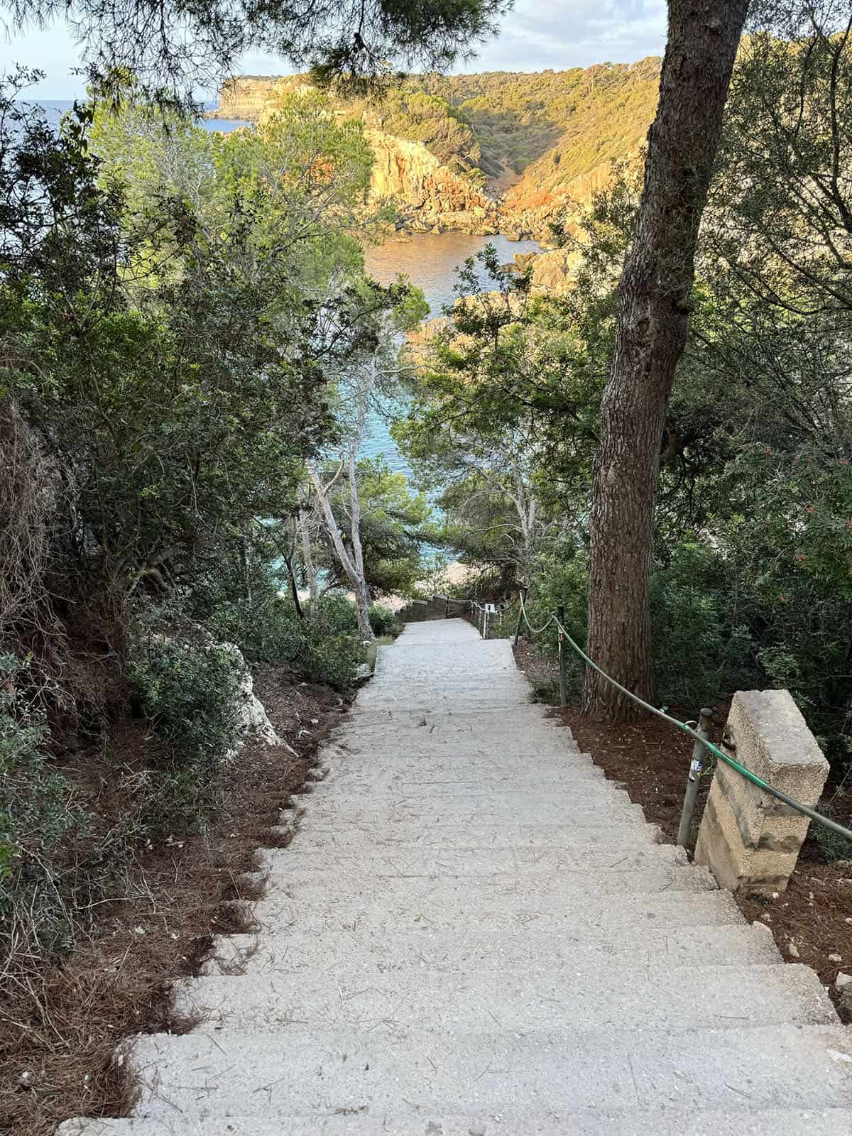 An image of the stairs leading down to Cala S'Almunia