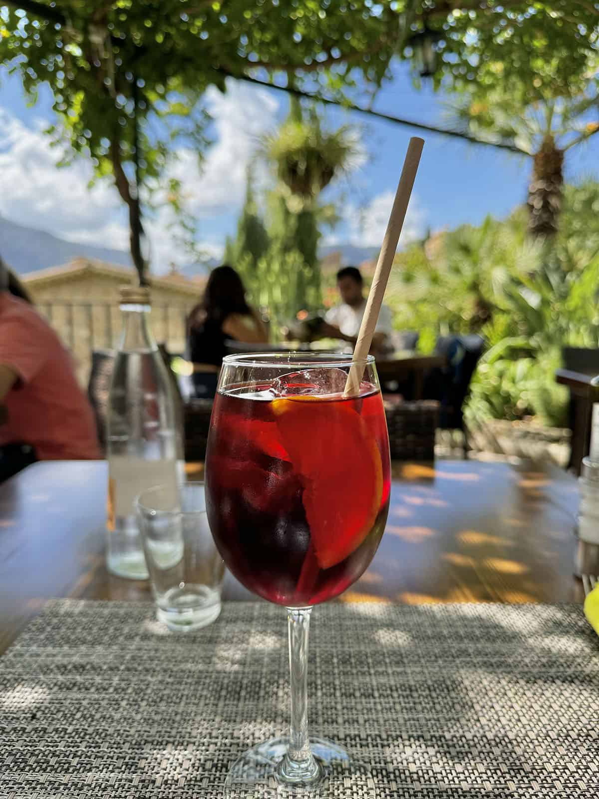 A glass of sangria on a terrace in Fornalutx, Mallorca