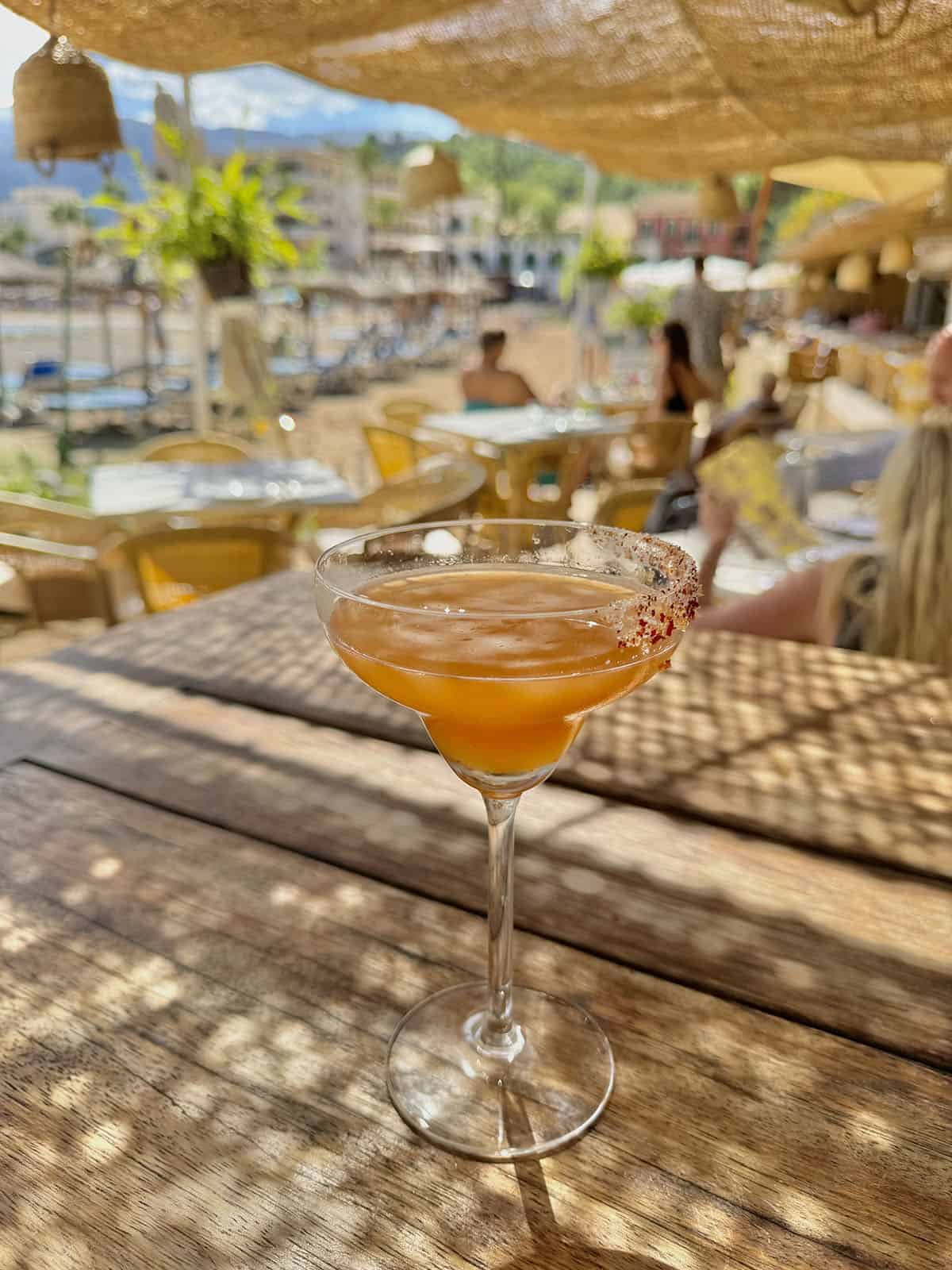 An image of a spicy margarita at Patiki beach in Port De Soller, Mallorca