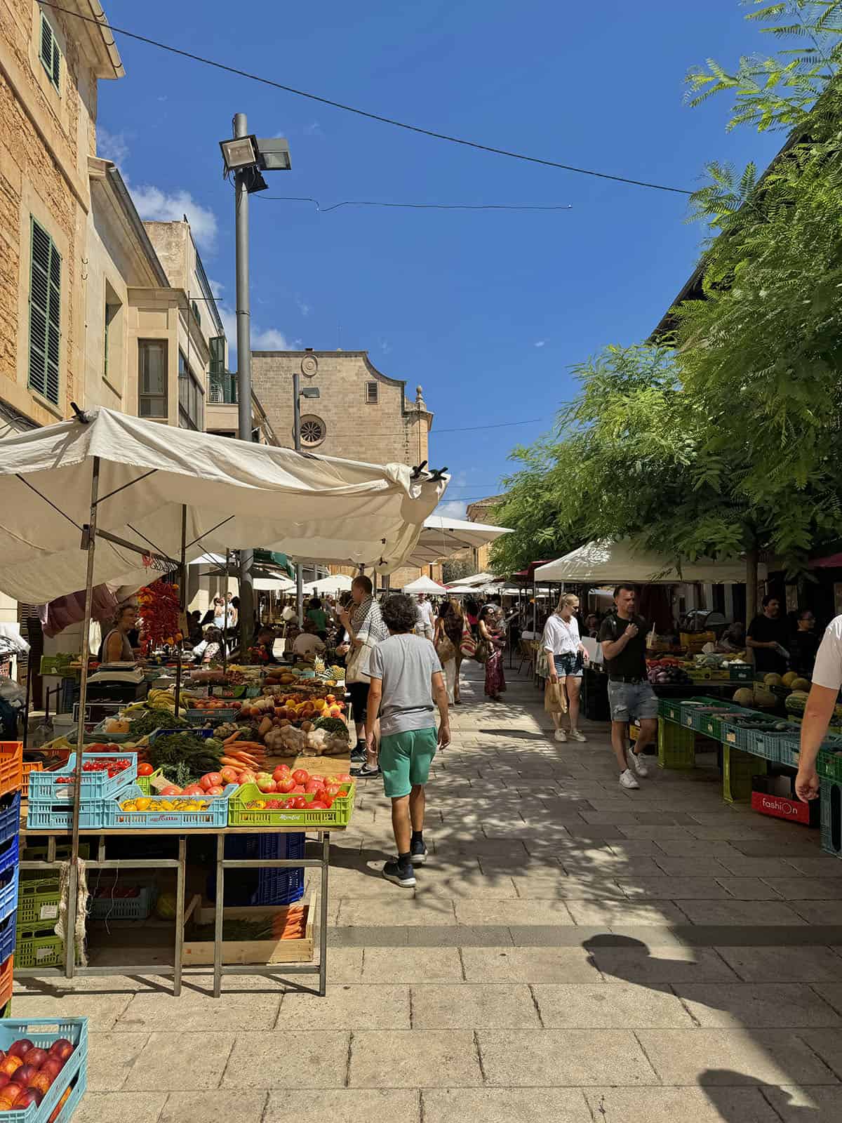 The weekly market filled with local produce in Santanyi, Mallorca