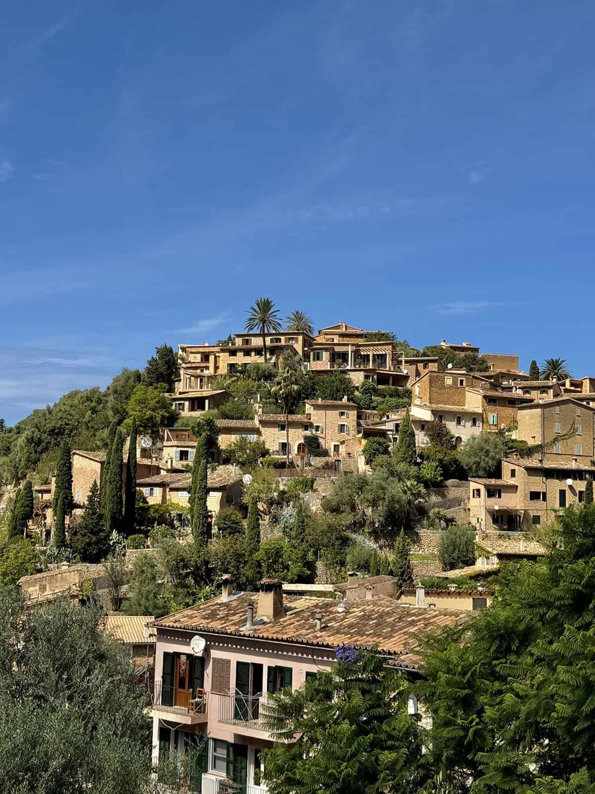 The view of the skyline of Deia Mallorca as seen on a sunny and clear day