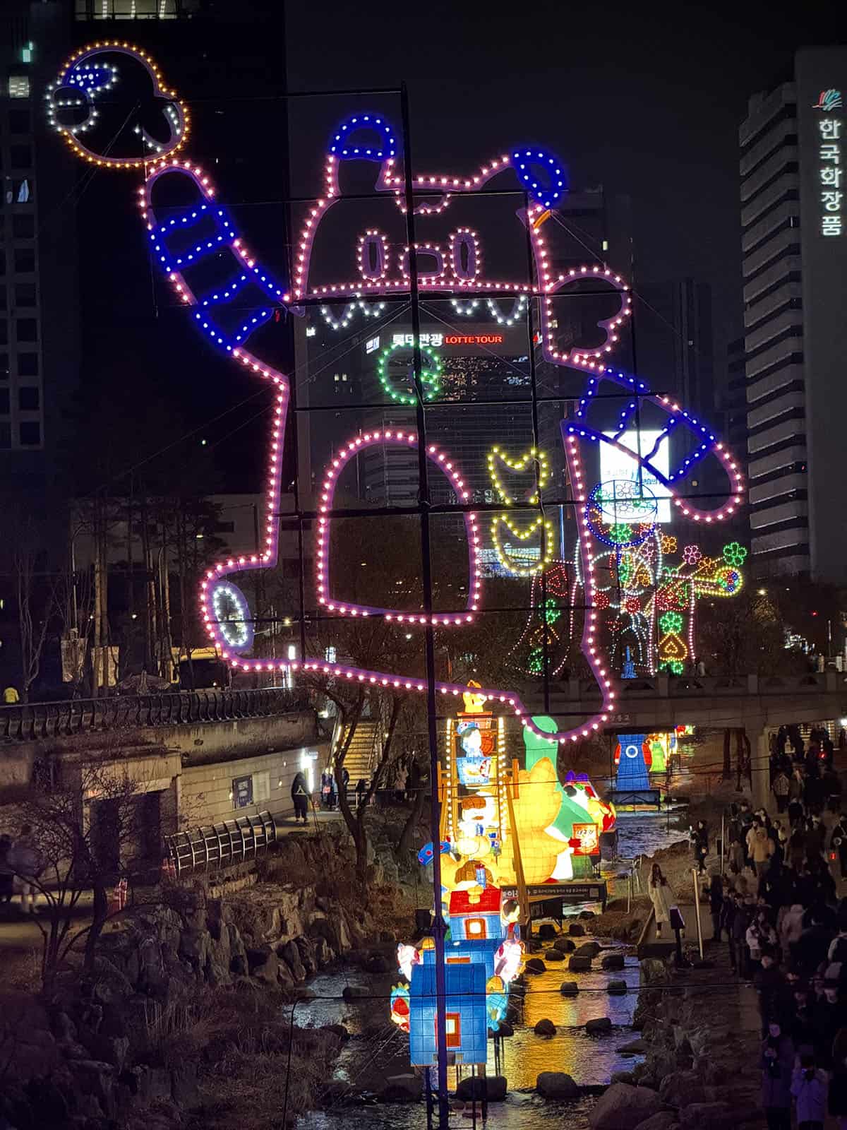 A night time image of the lantern festival at Cheonggyecheon stream in Seoul