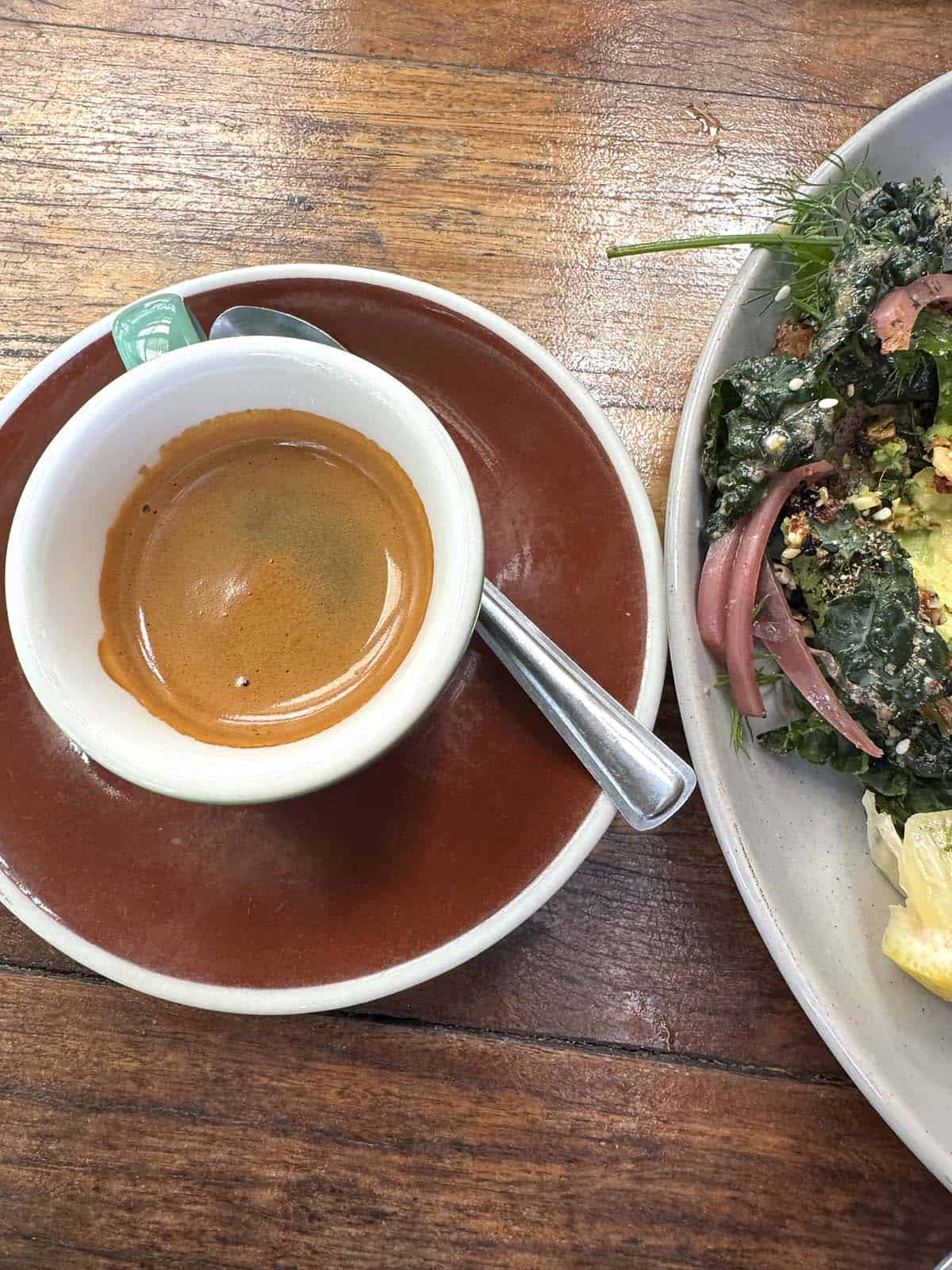 An aerial image of an espresso at Woods in Bangalow, Byron Bay