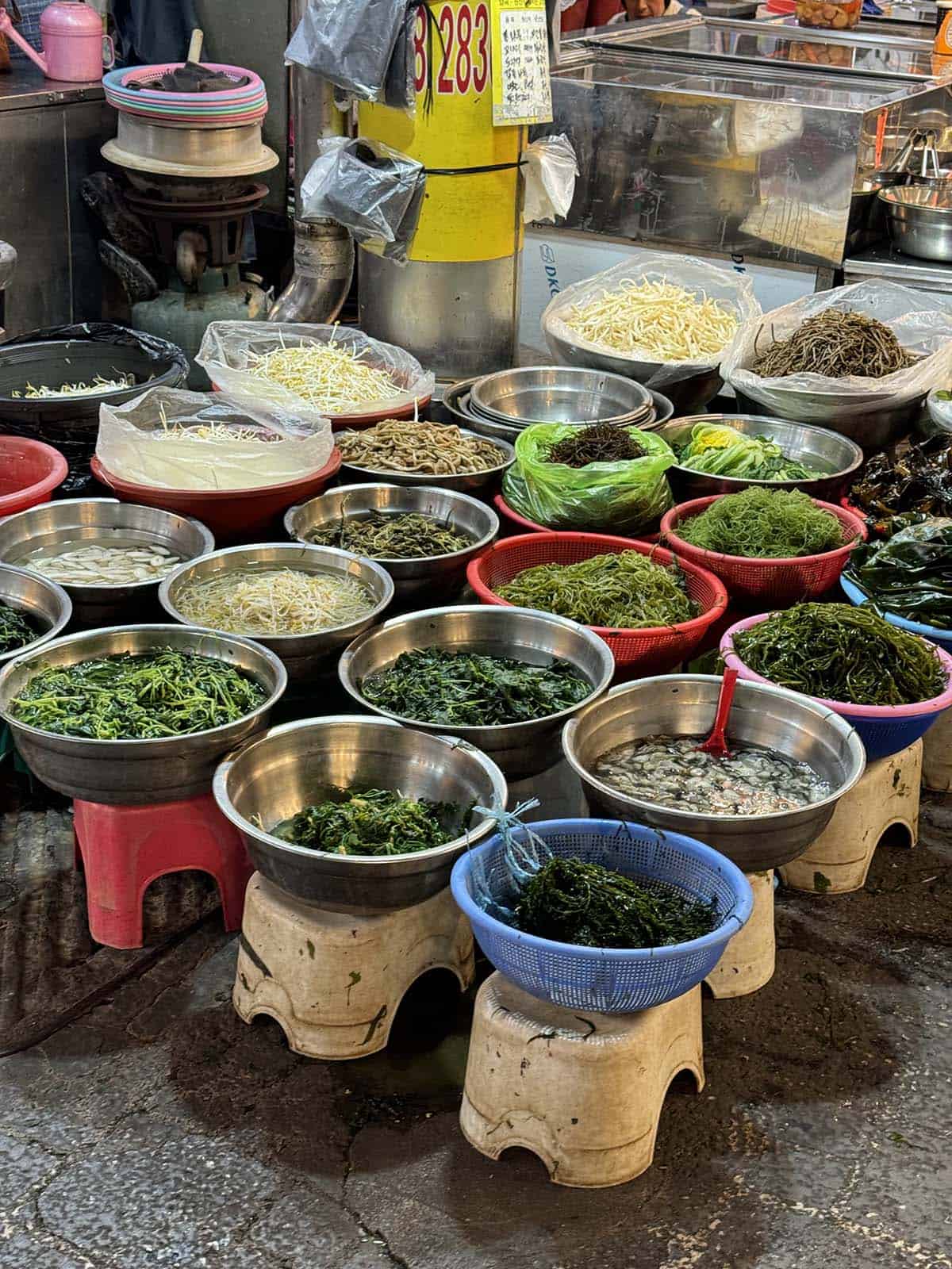 A side on image of vegetables at a market in Busan, South Korea
