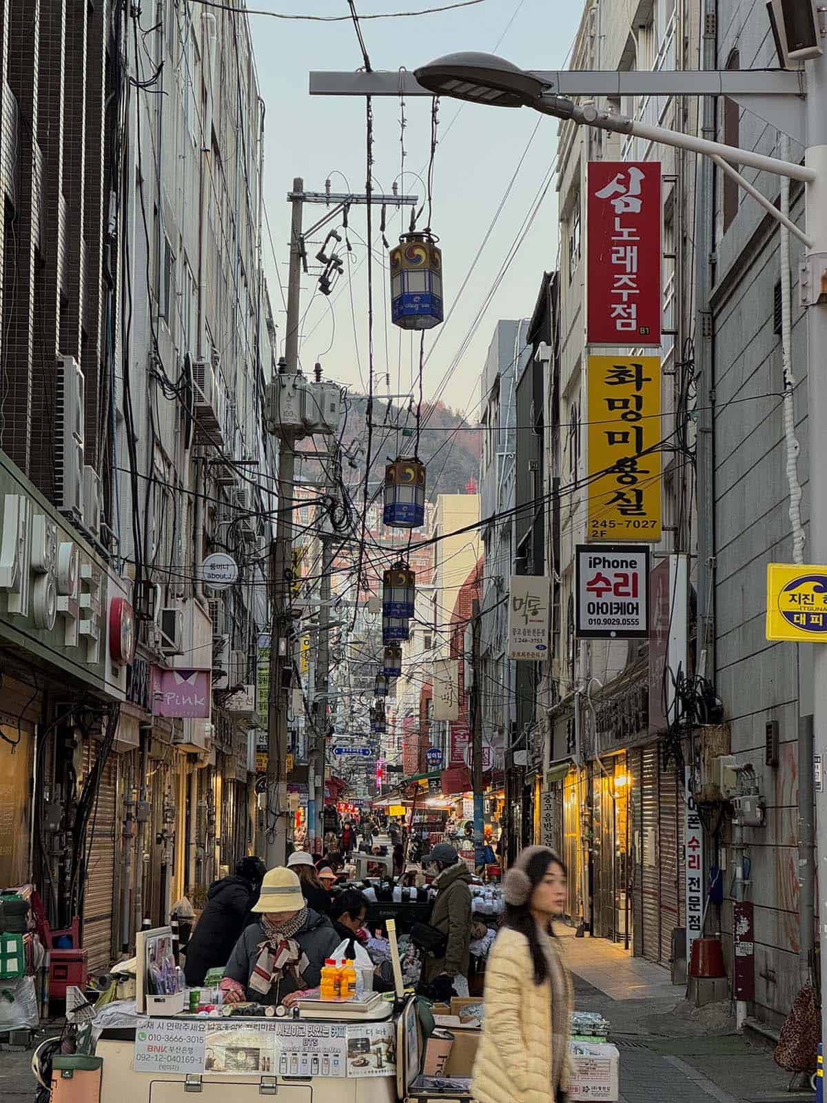 Streetscapes in Nampo Area, Busan at sunset