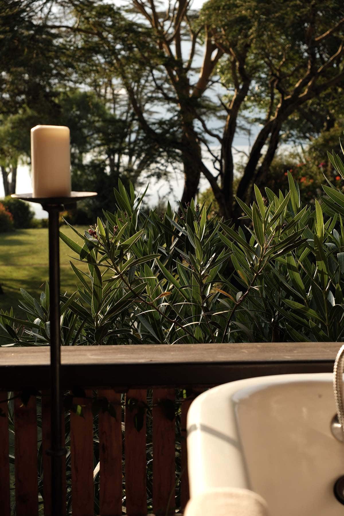 An image of the balcony bathtub at The Cowshed Sungura, Lake Naivasha