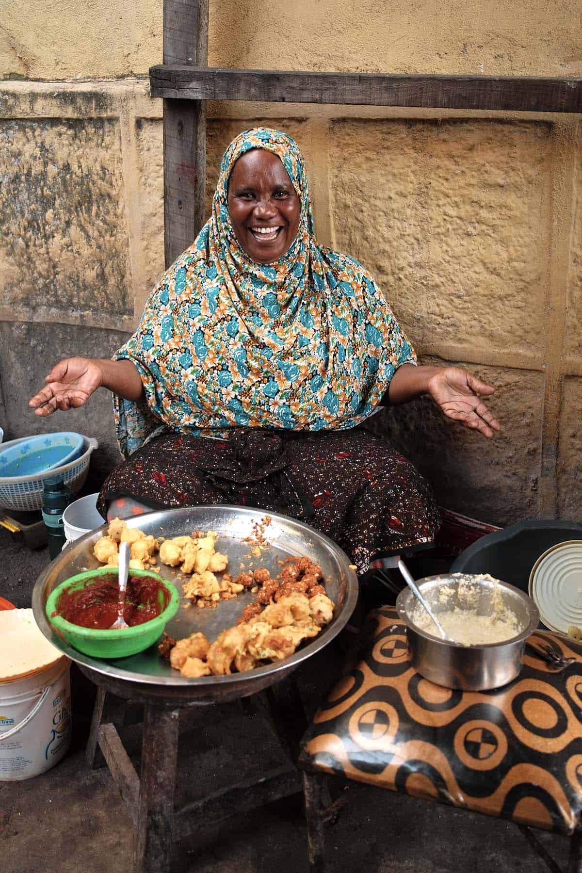 A local woman making via karat in Mombasa, Kenya