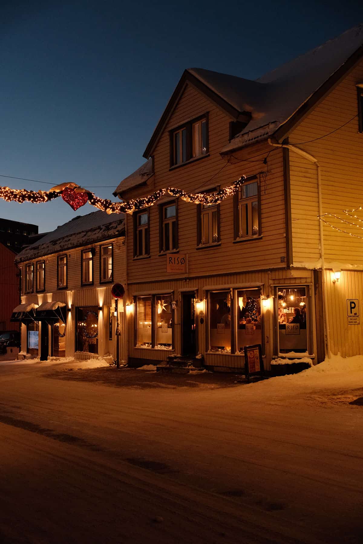 Riso in Tromso, Norway as photographed on a cold winter afternoon during Polar night